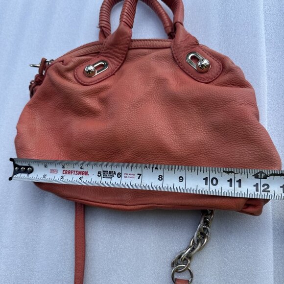 Elliott Lucca Studded Coral Leather Satchel With Chain Strap - Picture 11 of 13